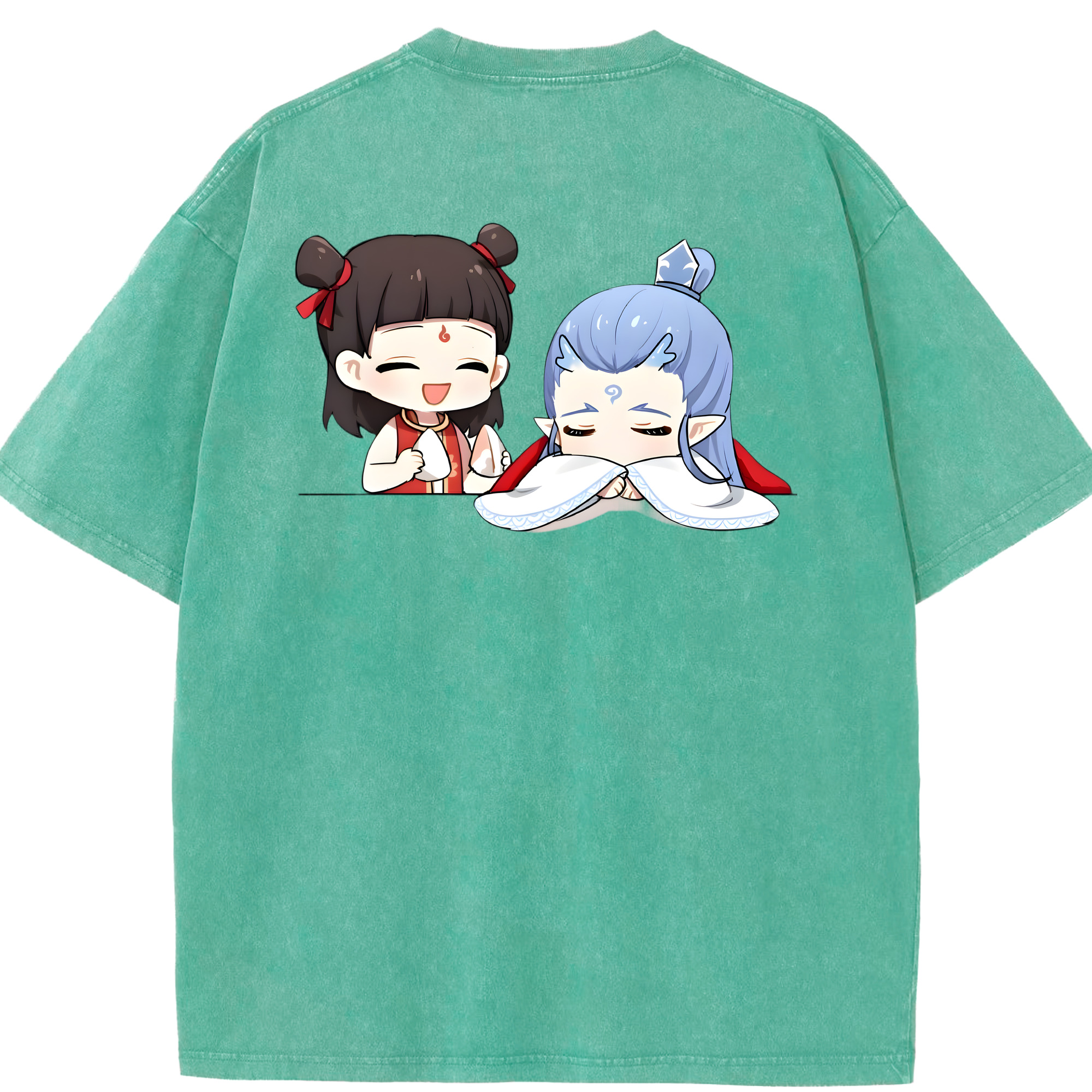 （画像用） Ne Zha 2 ナタ 魔童の大暴れ 綿100% ヴィンテージ風 半袖Tシャツ（背面プリント）